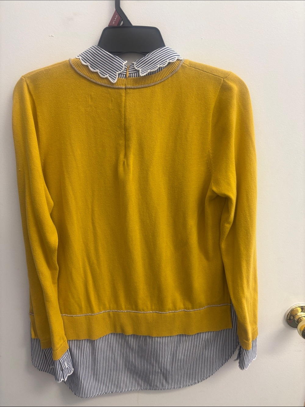 crown & ivy Mustard Yellow Layered-Look Sweater with Striped Collar - Picture 3 of 4